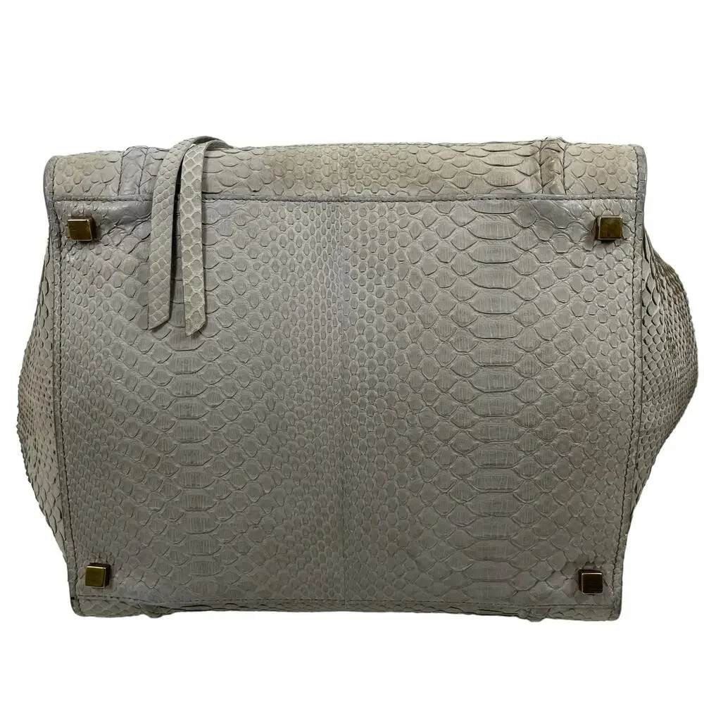 Celine Light Beige Python Embossed Leather Tote with Blue Accent